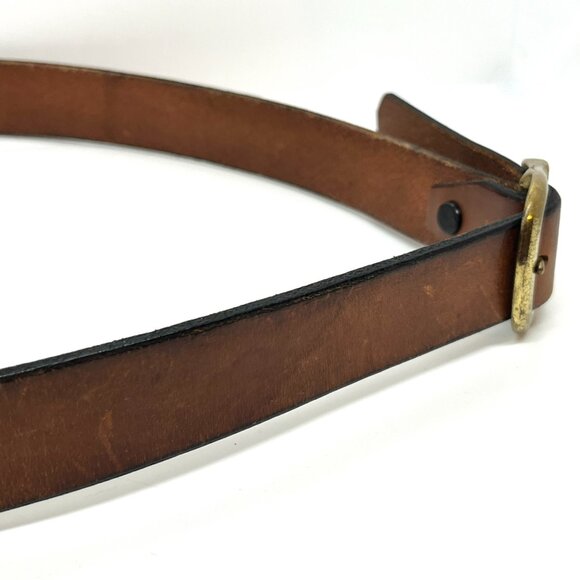 VINTAGE BROWN LEATHER Belt Solid Brass Buckle Made Distressed Patina Boho - Picture 8 of 15